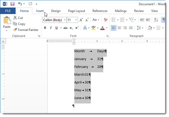 How to Convert Text to a Table and a Table to Text in Word 2013