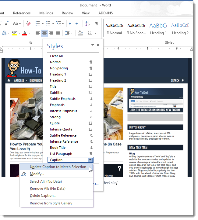 Edit Caption Word How to Add a Caption to an Image in Word 2013
