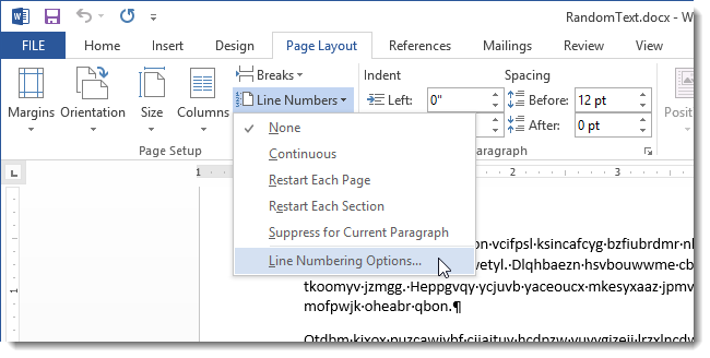 How to Number Lines in the Margins in Word 2013