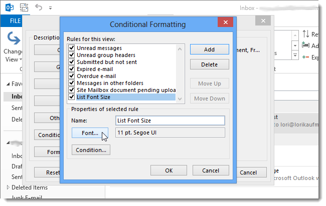 How to Change the Font Size Used in the Message List in Outlook 2013