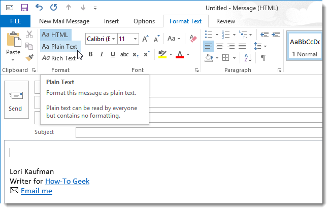 How to Modify a Signature for Use in Plain Text Emails in Outlook 2013