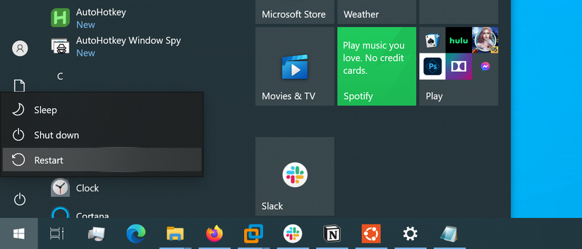 Restart on Start Menu