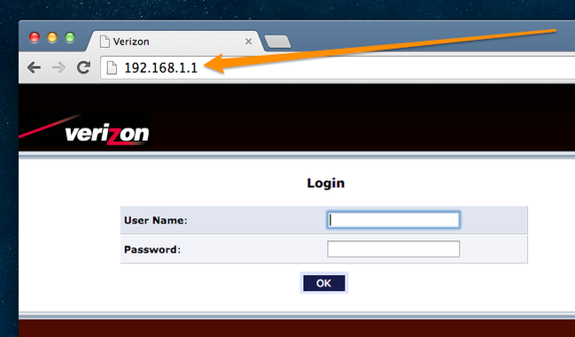 Verizon router login page 192.168.1.1 screenshot