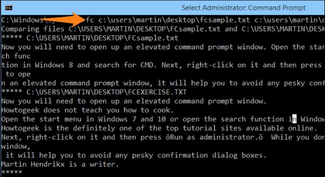 How to Use FC (File Compare) from the Windows Command Prompt