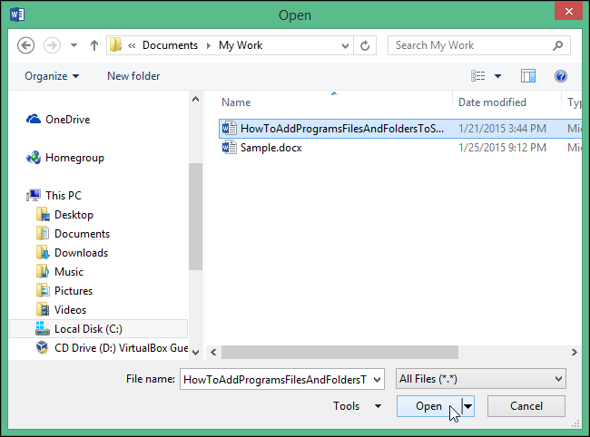 How to Pin Most-Used Files and Folders to the Open Screen in Office 2013