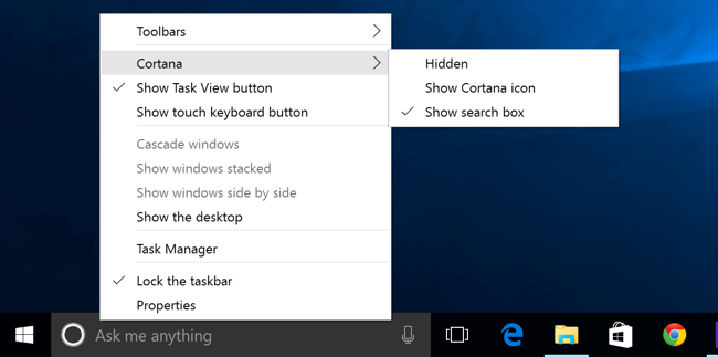 How to Hide the Cortana Search Box on the Windows 10 Taskbar