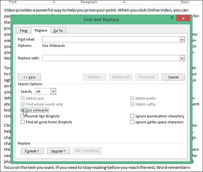 How to Use Wildcards When Searching in Word 2013