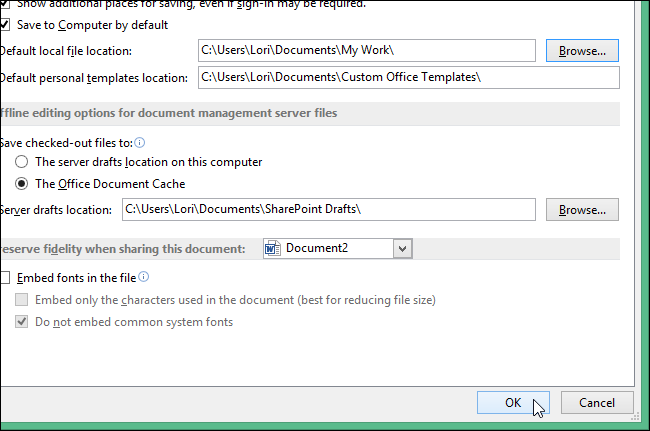 How to Change the Default Save Location and Local Files Folder in Word 2013