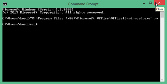 Close Command Button How to Create a List of Keyboard Shortcuts Available in Word 2013
