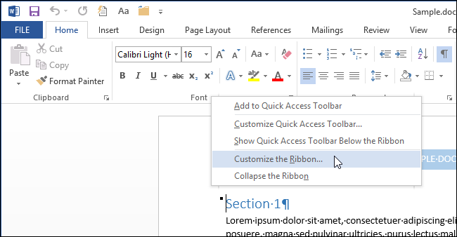 How to Customize Existing Tabs on the Ribbon in Office 2013