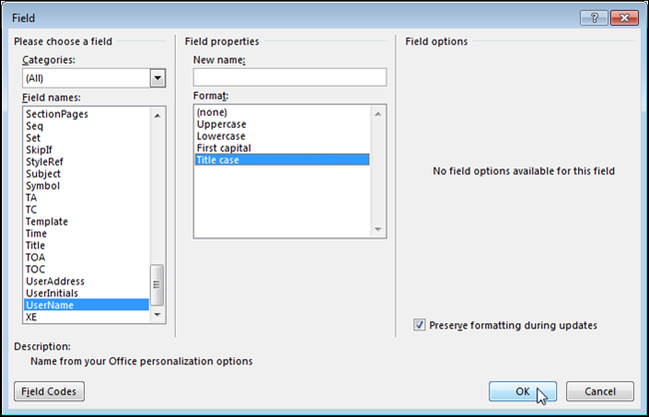 How to Insert the User Information into a Word Document