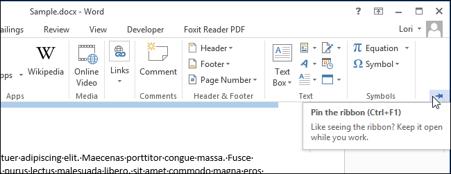How to Quickly Show or Hide the Ribbon in Office 2013