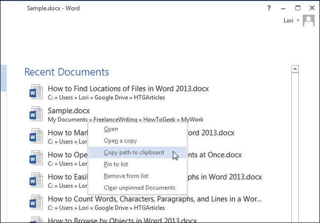 How to Find Locations of Files in Word