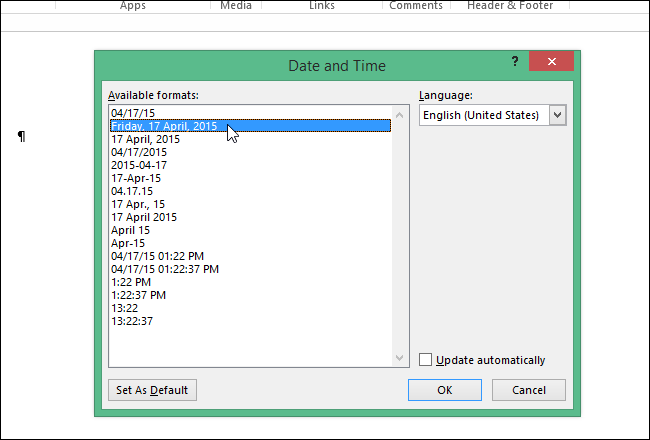 Wordperfect Date How to Set the Default Short and Long Date and Time Formats Used in Word