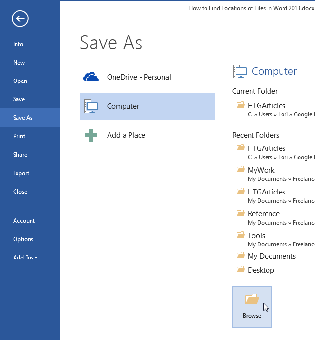 World File Folder How to Find Locations of Files in Word