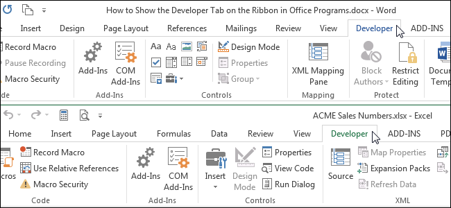 How to Show the Developer Tab on the Ribbon in Office Programs
