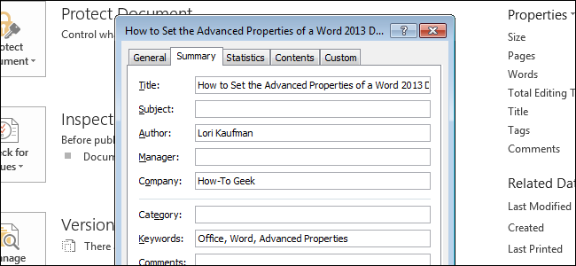 How to Set the Advanced Properties of a Word Document