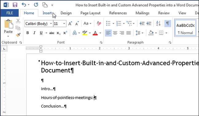 How to Insert Built-in and Custom Advanced Properties into a Word Document