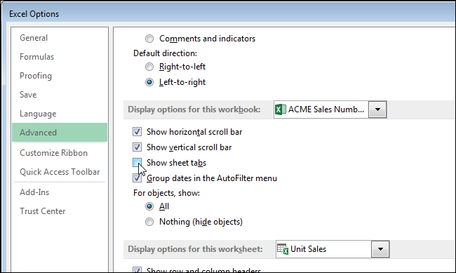 How to Show and Hide the Worksheet Tabs in Excel