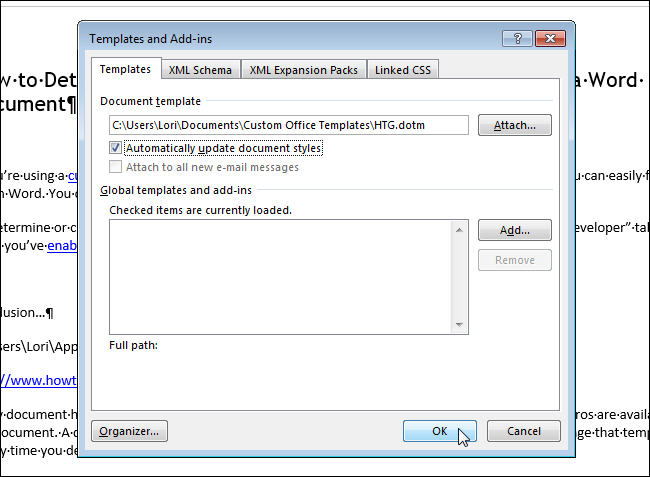 How to Determine and Change Which Template is Attached to a Word Document