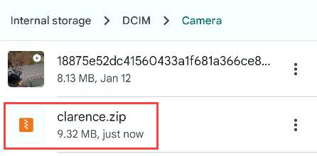 Select the zip file to extract.