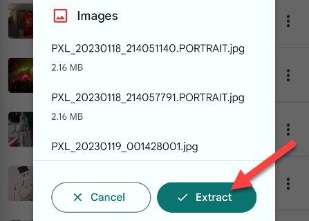 Tap the "Extract" button.