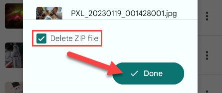 Select "Delete ZIP File" and tap "Done."