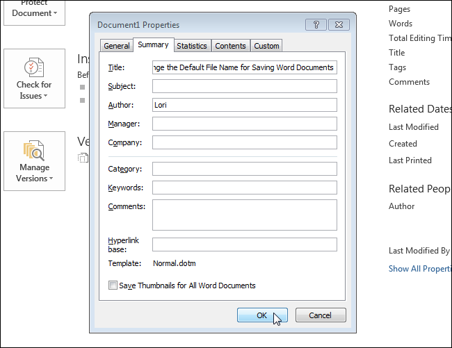 How to Change the Default File Name Used When Saving Word Documents