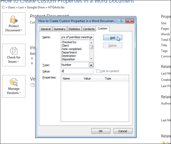 How to Create Custom Properties in a Word Document