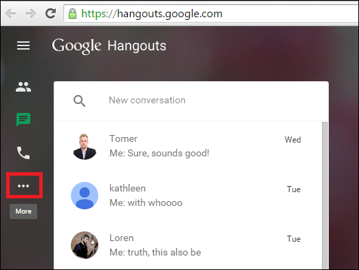 A screenshot of the now defunct Google Hangouts messaging apps.