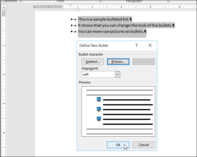 Bulleted Answer How to Use a Picture as the Bullets in a Bulleted List in Word