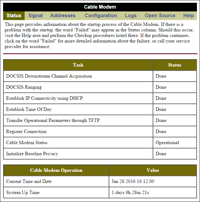 Check Modem Configuration How to Read Your Cable Modem's Diagnostic Page When Something Goes Wrong