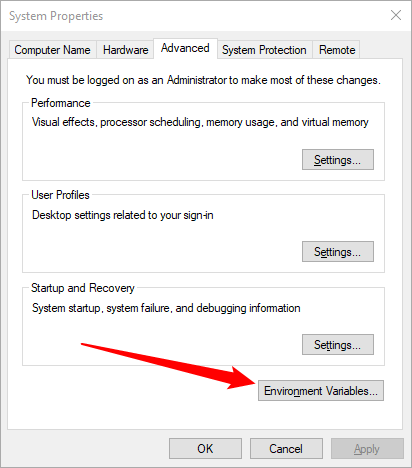 Click &quot;Environment Variables.&quot; 