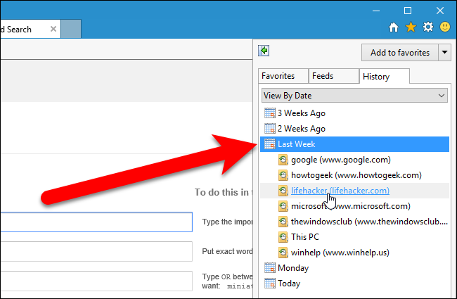 Click the history tab, and then you can view your browsing history sorted by time period. 