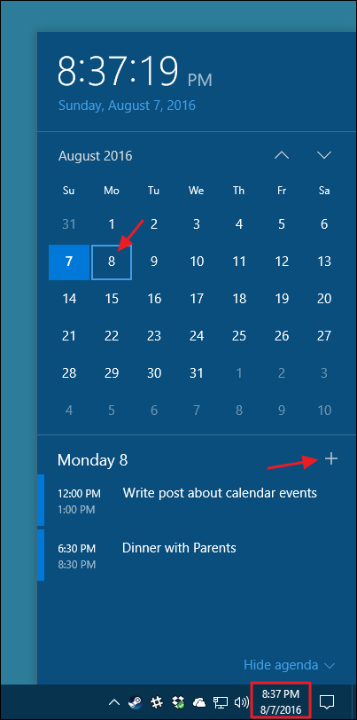 Taskbar Events How to View and Add Calendar Events from the Windows 10 Taskbar