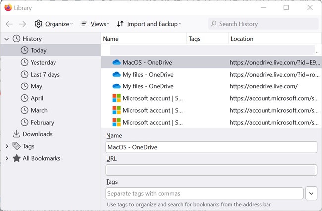 You can also view your history in a separate window.