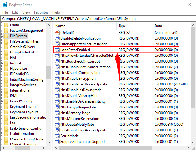 Double-click the "LongPathsEnabled" DWORD.