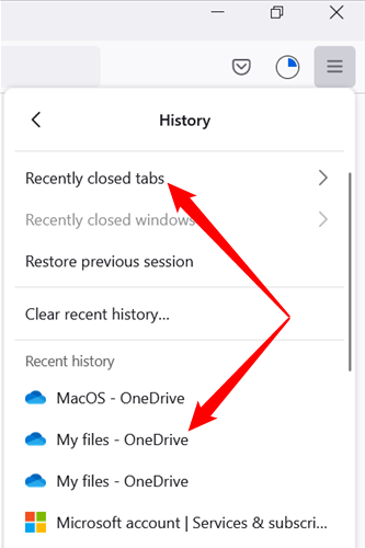 Click on "Recently Closed," or whichever web page you would like to reopen.