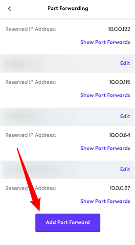 Click "Add Port Forward."