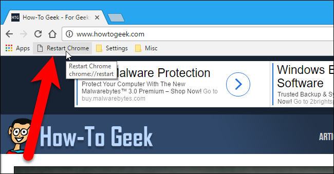 How to Restart Chrome in One Click Using a Bookmark