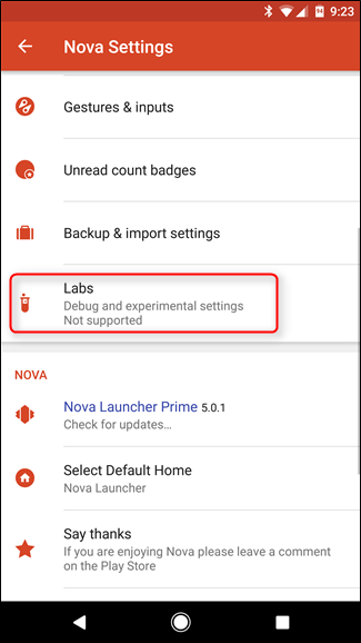 How to Access Nova Launcher's "Labs" Setting for Experimental Functionality
