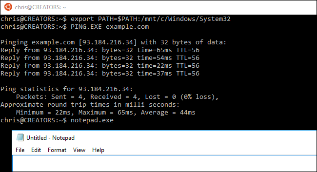 How to Run Windows Programs from Windows 10's Bash Shell