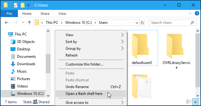 How to Quickly Launch a Bash Shell From Windows 10's File Explorer