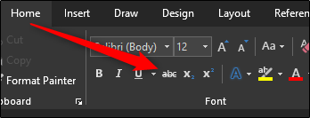 Strikethrough button location in Word
