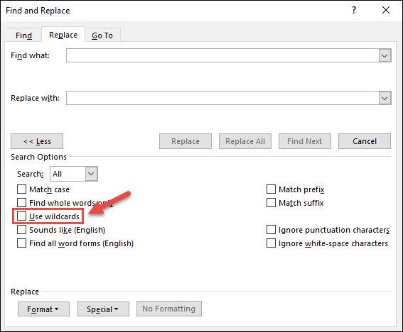 How to Use Wildcards When Searching in Word 2016