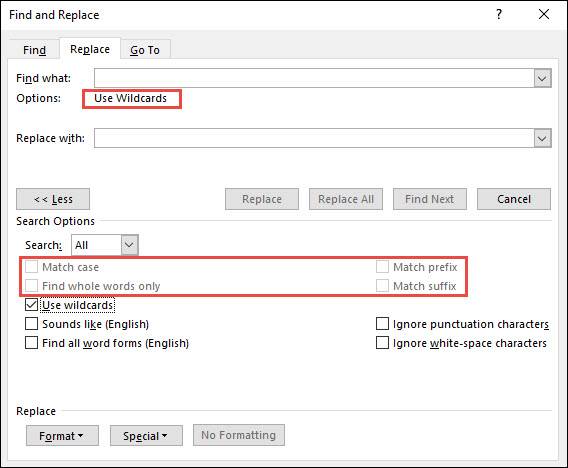 How to Use Wildcards When Searching in Word 2016