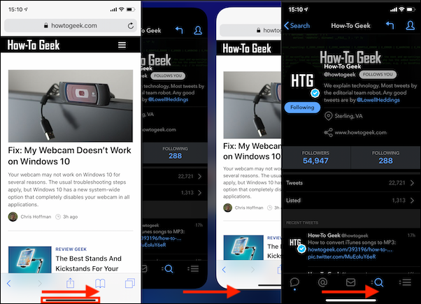Swipe to the left or right from the iPhone's bottom bar.