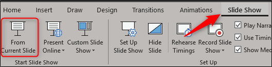 Preview slideshow from current slide