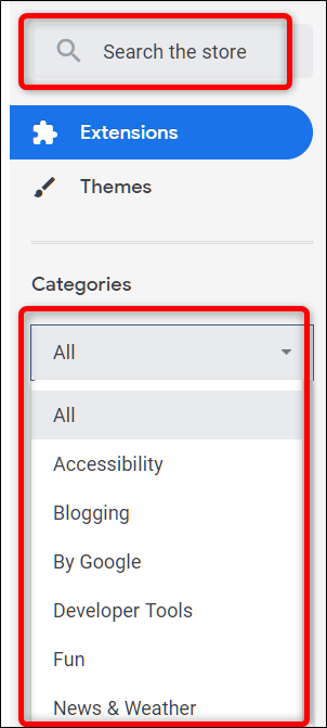 Use the Search bar or browse by category