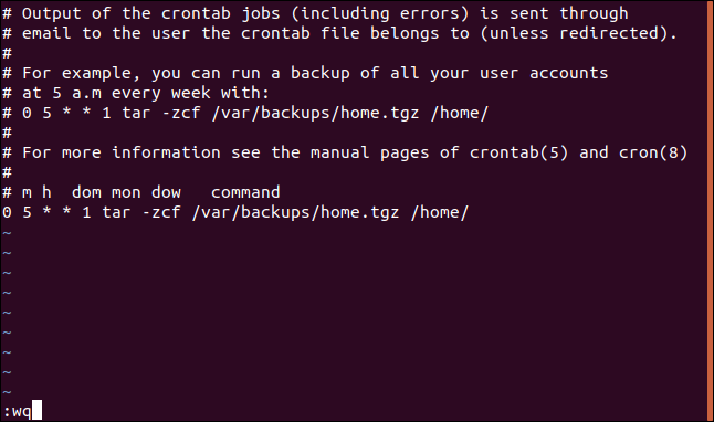 The :wq command being used in vi.